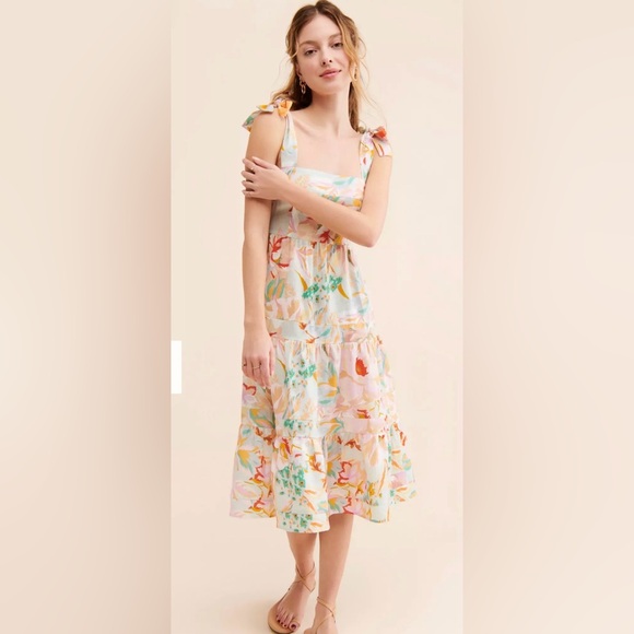 Anthropologie Dresses & Skirts - Kachel Tie-Strap Linen Dress Size 0